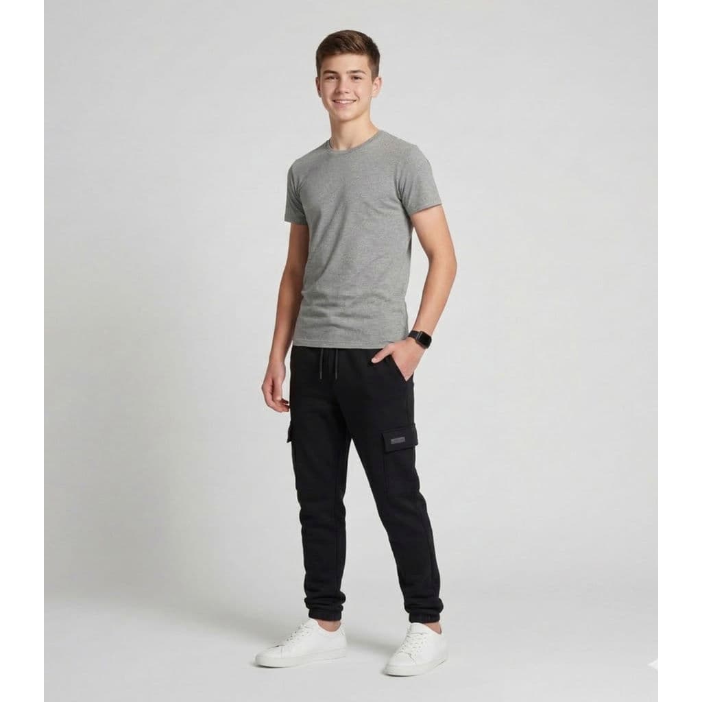 Calça Juuvenil Moletom Peluciado Cargo Minty Preto