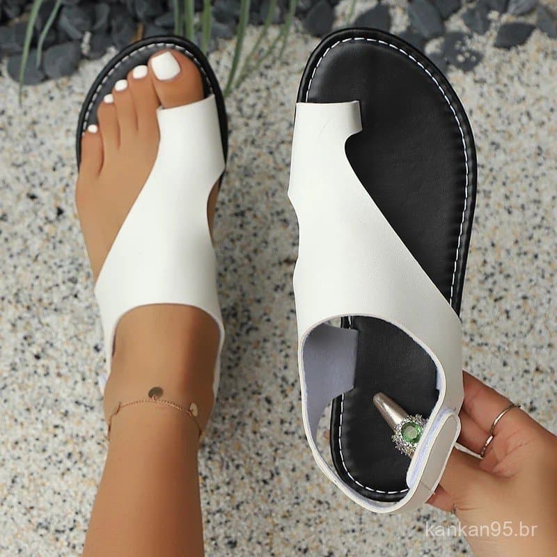 Sandálias Casuais Femininas 2025, Moda de Verão, Sandálias Femininas Plus Size, Cor Sólida, Bico Redondo, Sapatos Planos