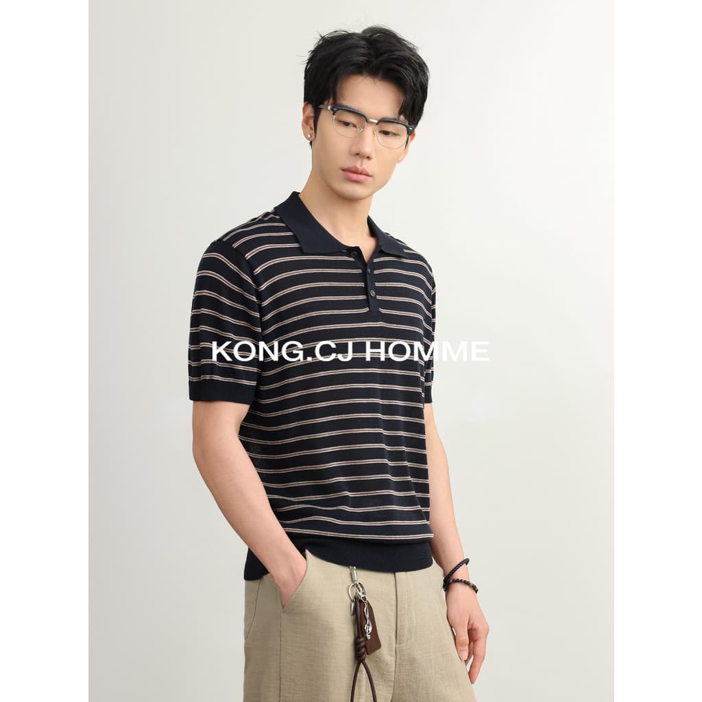 KCJ Lyocell Linho Mistura Legal Camisa POLO De Malha Manga Curta Masculina Verão Commuter Solta Camiseta Casual