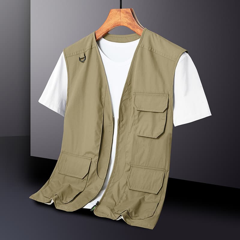 Colete de secagem rápida ao ar livre masculino primavera verão outono Multi-bolso macacão fino colete sem gola jaqueta C