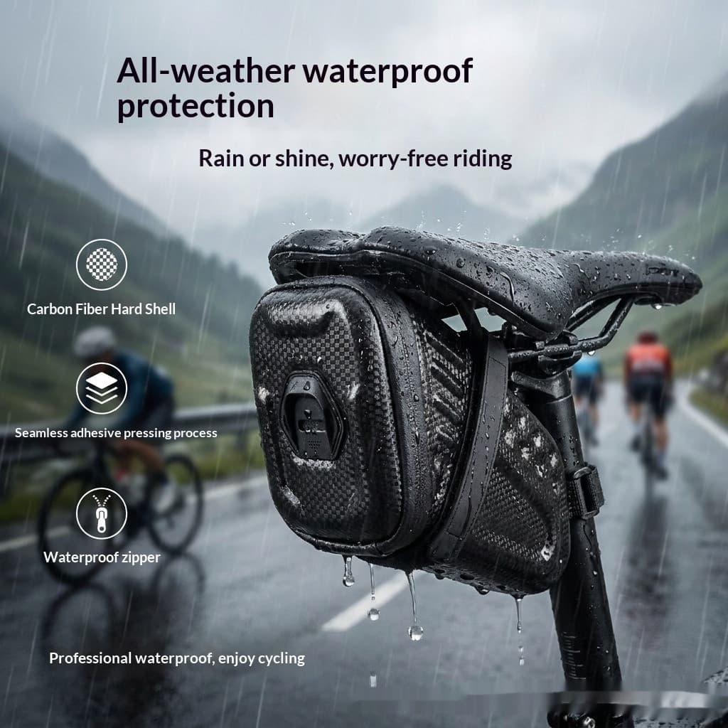 Mountain Road Bike fibra de carbono casca dura à prova dwaterproof água saco de assento traseiro grande capacidade equip