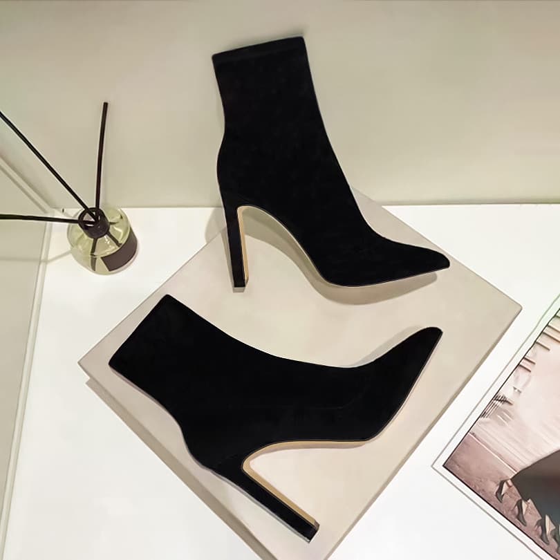 Dilimidi botas femininas 2026 novo estilo inverno apontou Toe salto alto botas curtas femininas meias elásticas botas de