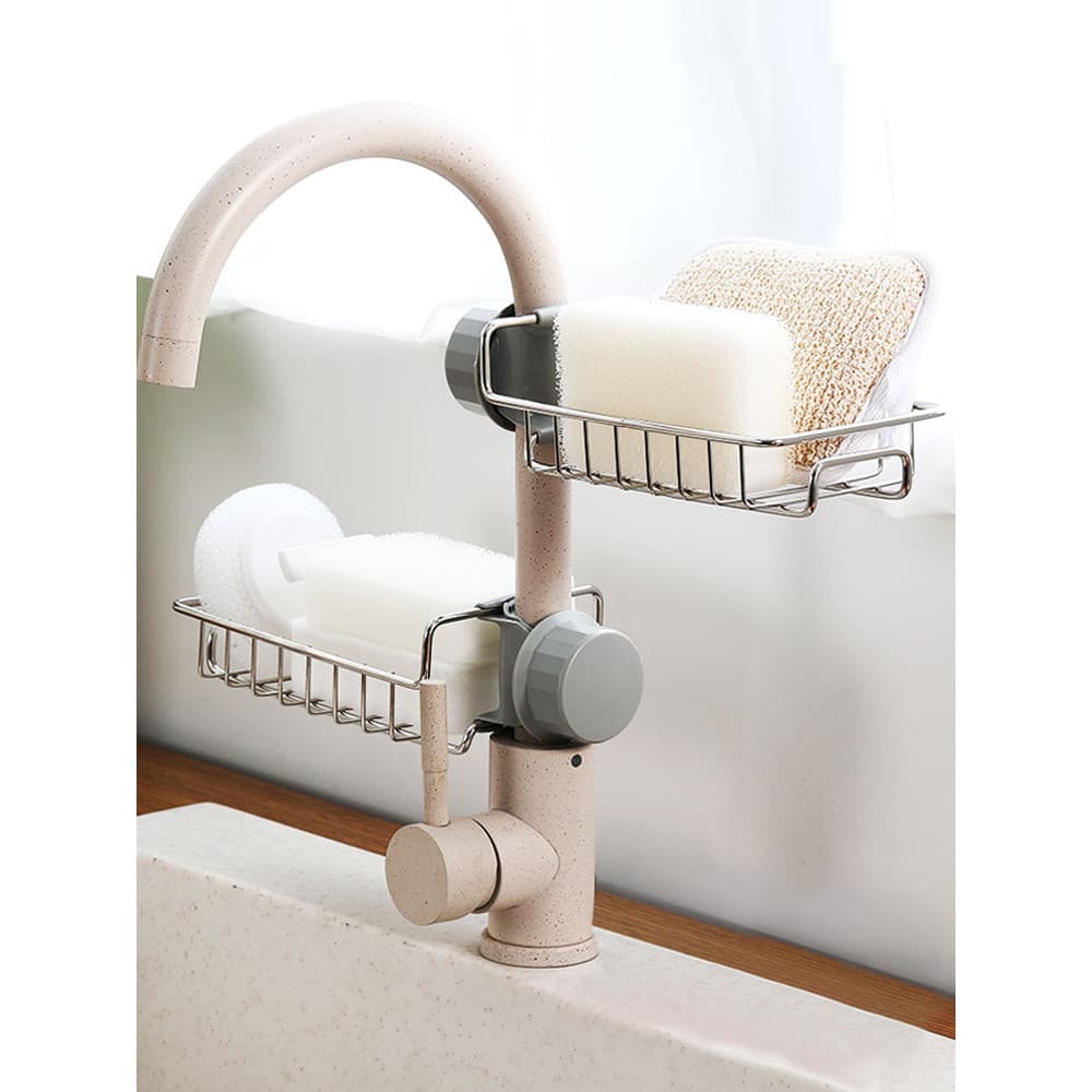 Estilo japonês rack de torneira de aço inoxidável pendurado cesta esponja dreno rack Clip-On pia da cozinha rack de arma