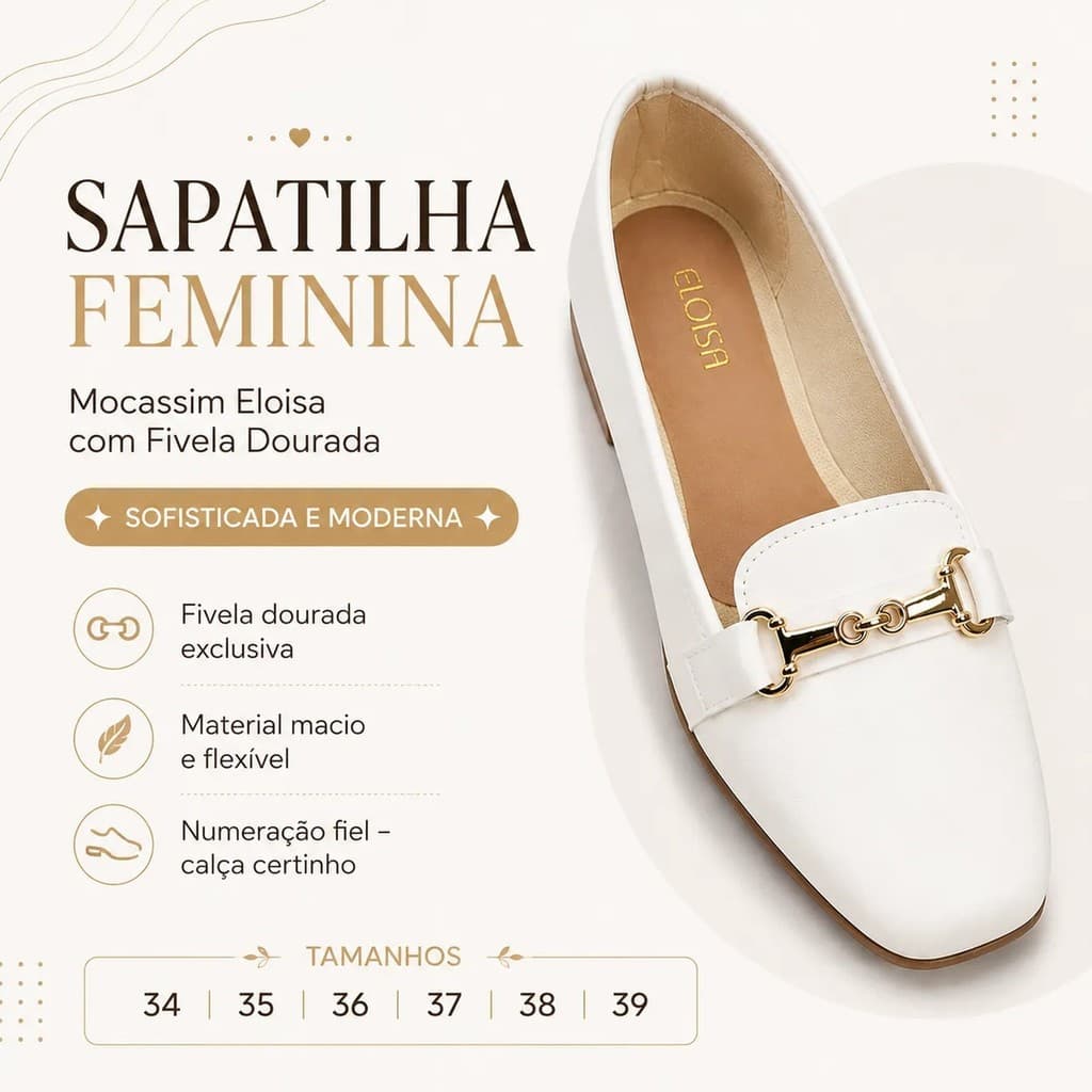 Mocassim Feminino Branco Sapatilha Confortável Bico Redondo Enfermagem