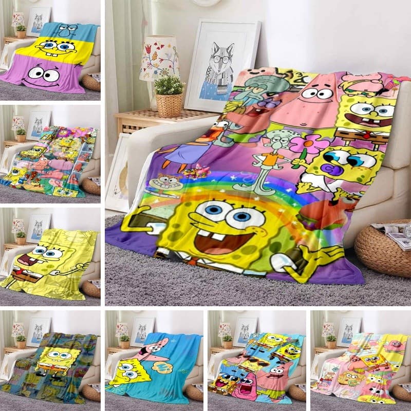 Bob Esponja Calça Quadrada Cobertor Com Nome Personalizado De Lã Macia Para Viagem Carro Presente Amantes De Desenhos An