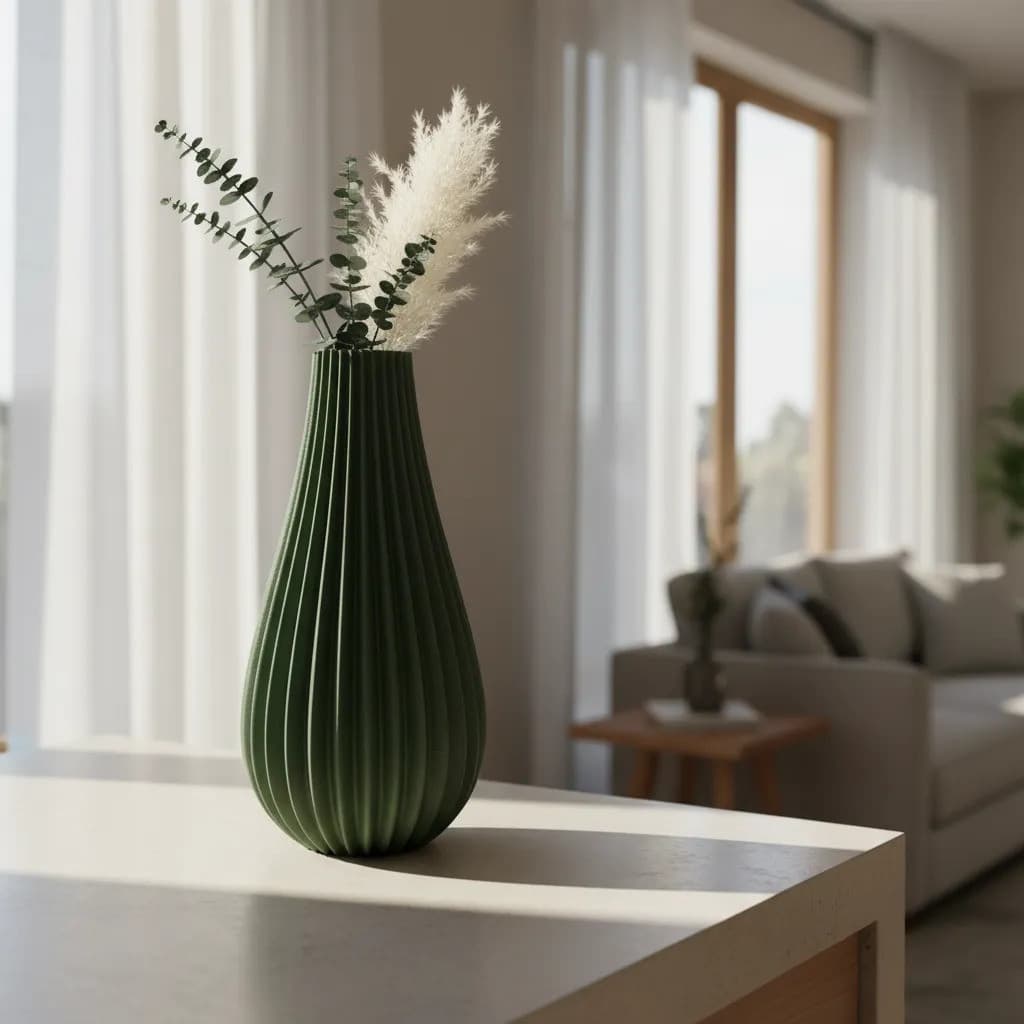 Vaso Decorativo Canelado Moderno Luxo Sala Escritório