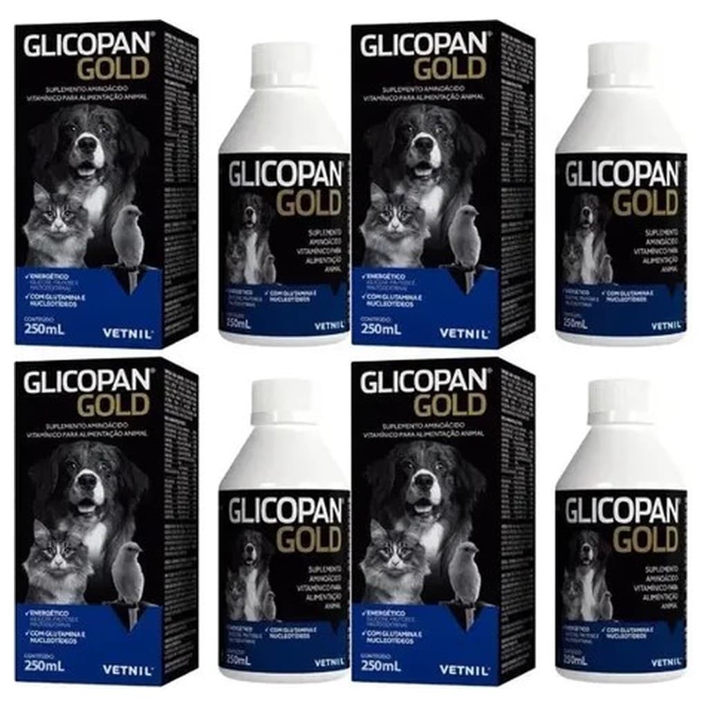 Kit 4 Glicopan Gold Suplemento Vitamínico 250ml Vetnil Caes Vitaminas Líquido