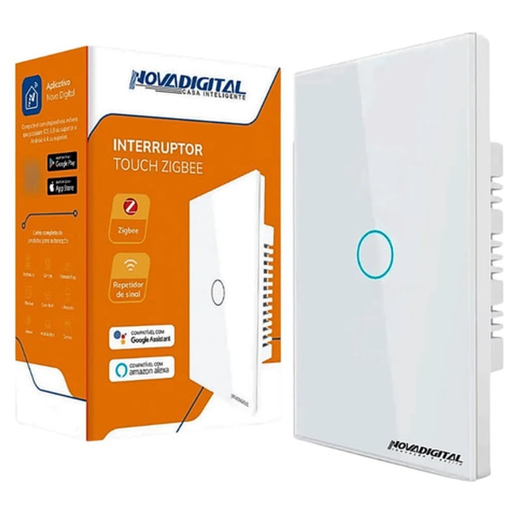 Interruptor Inteligente Touch 1 Botão Zigbee 10A 127/220V NovaDigital ZTS-1 W B Branco