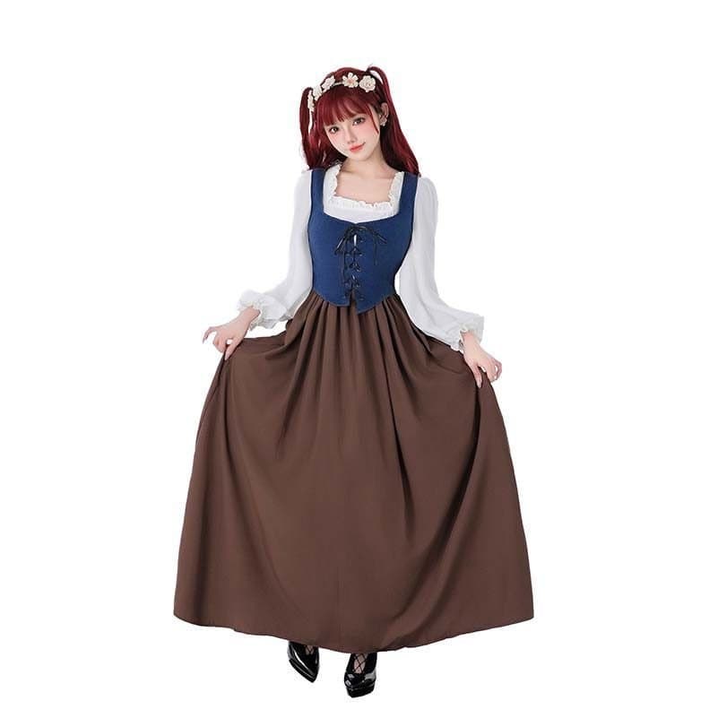Vestido Feminino Medieval Vitoriano Ombro a Ombro, Traje Chemise Irlandesa, Vestido Longo de Fada Renascentista COOJ