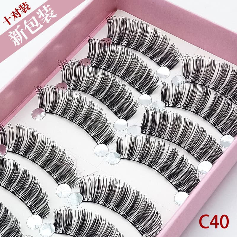 C40#假睫毛手工编制 Fio de algodão macio Terrier olho cauda alongado 12mm cílios maquiagem Nude Natural 6 caixas frete grátis