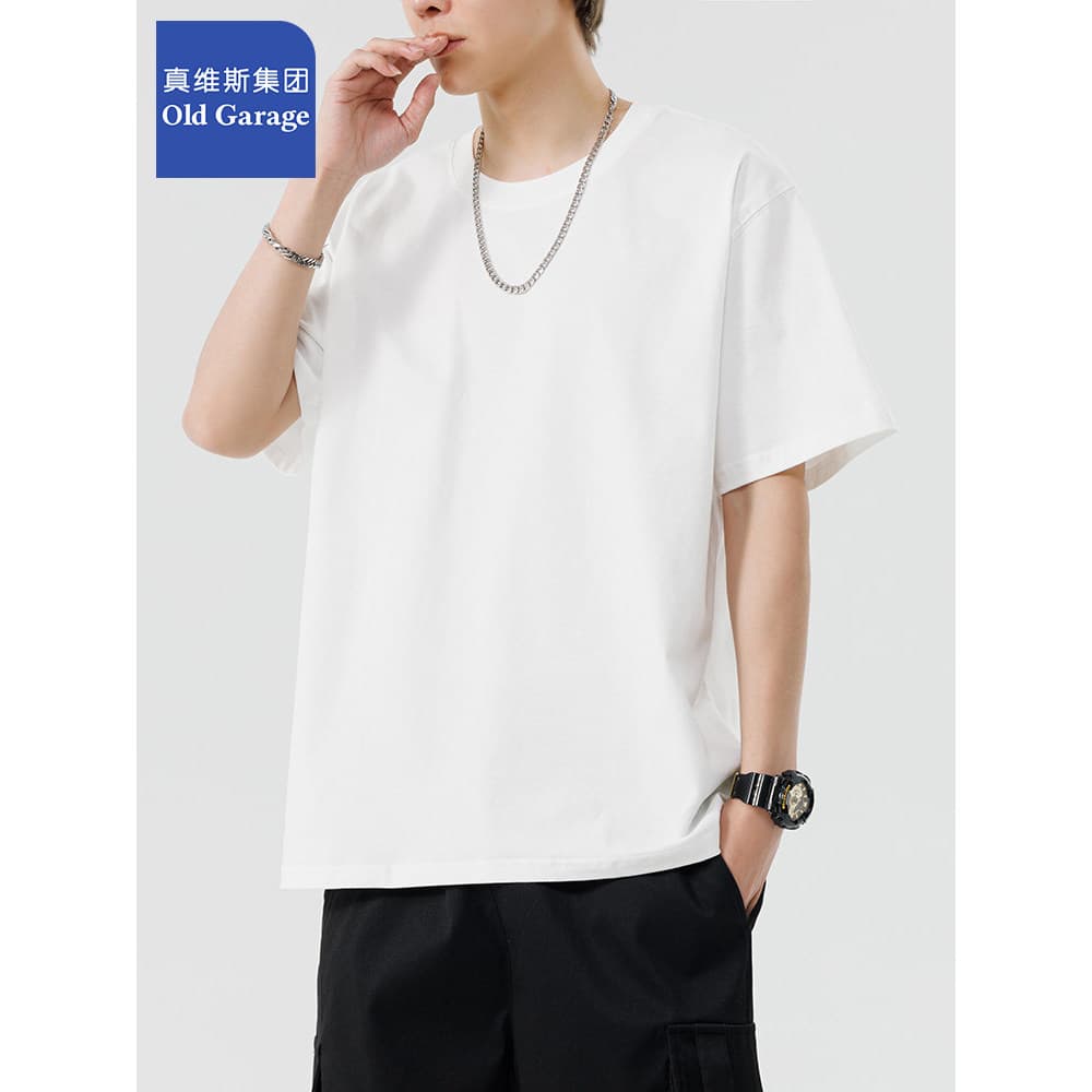 Zhenweisi Group Camiseta masculina de manga curta verão meia manga cor sólida solta puro algodão Top 2025 novo estilo Bo