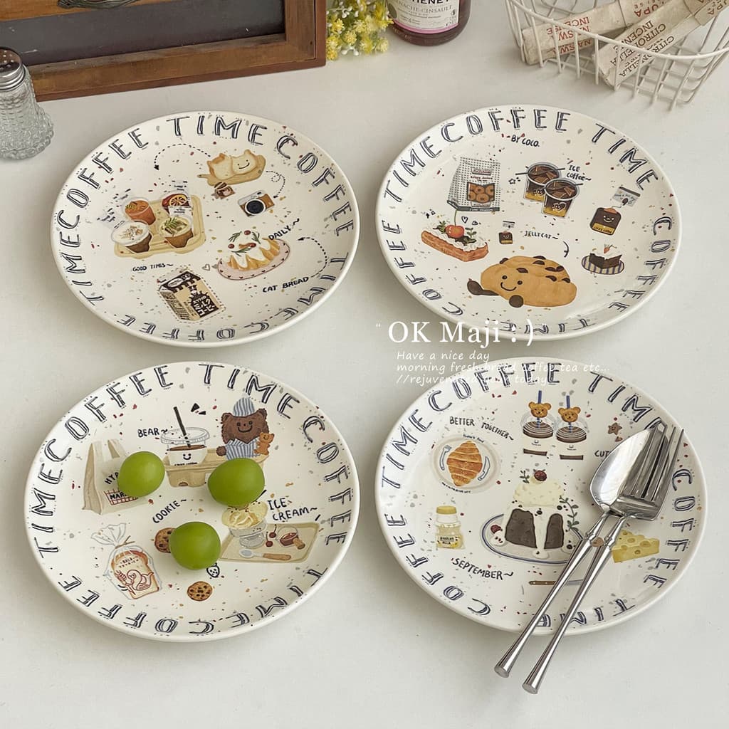 Prato de boa aparência Underglaze cor placa de qualidade alimentar dos desenhos animados bonito prato de bolo de cerâmic
