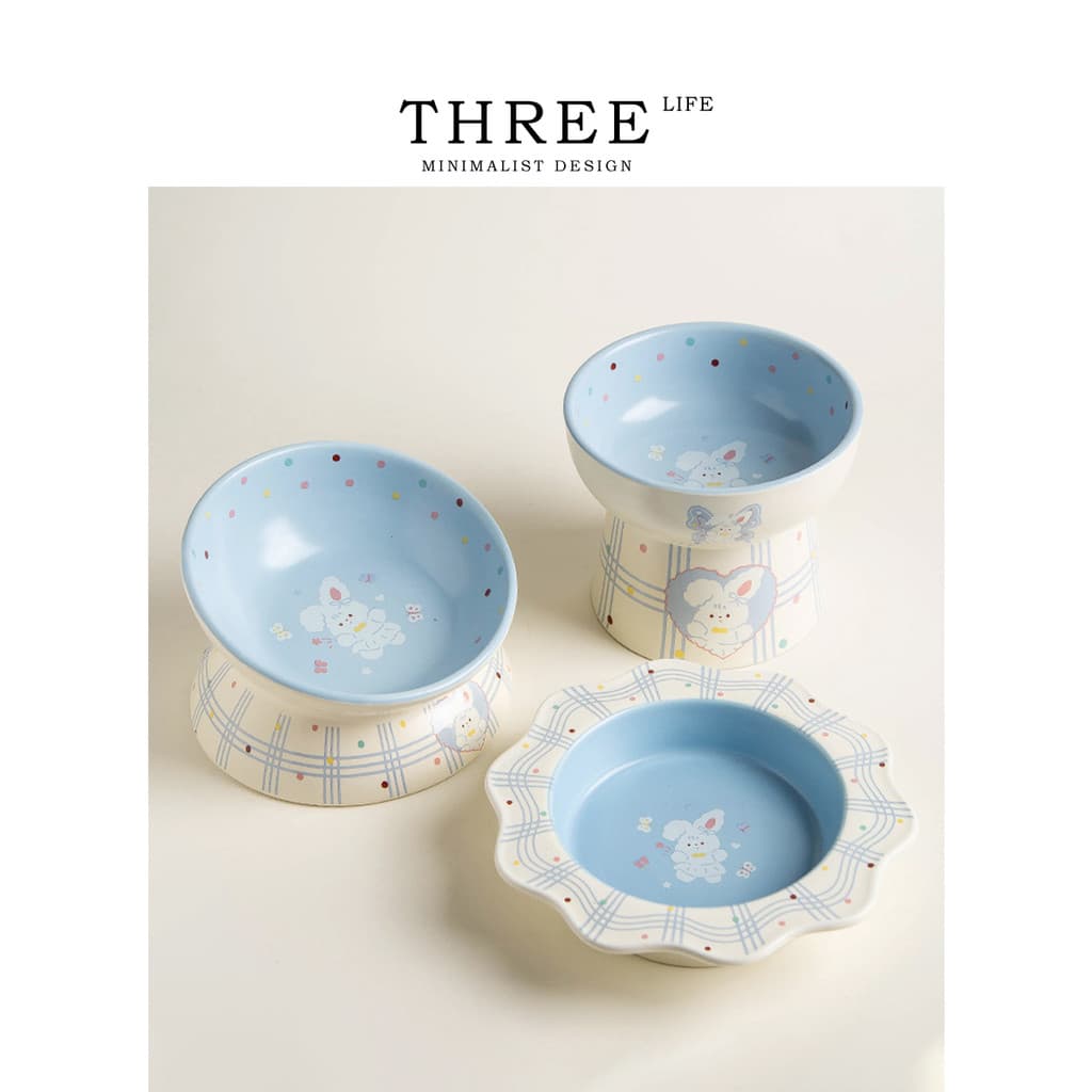 Tlife · Azul · Tigela de comida de gato Tigela de cerâmica para arroz de gato Rack elevado para gatinhos protege a colun