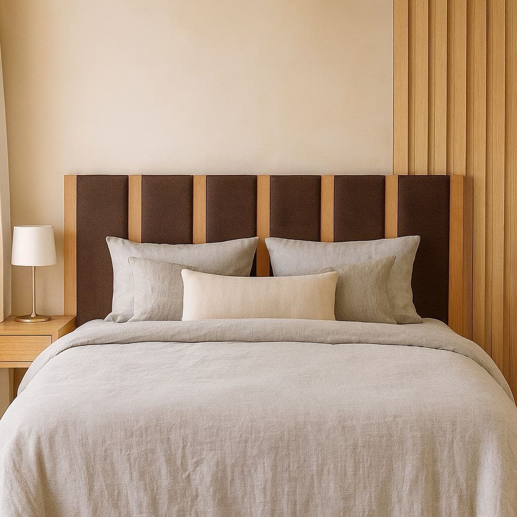 Cabeceira Modular Cama Box Casal Kit 6 Modulo Estofado + 7 Ripados Em MDF 155x45cm Decorativa