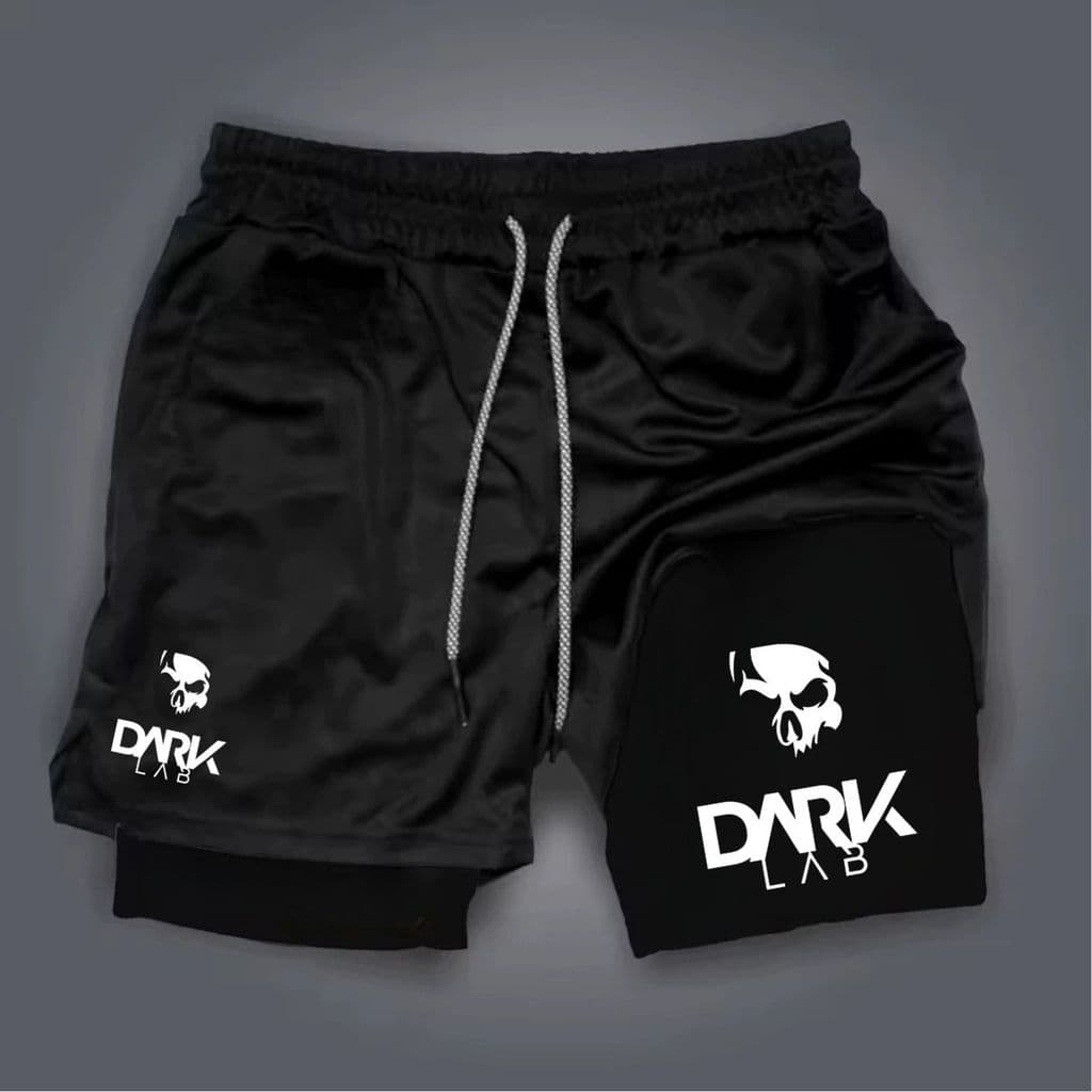 Shorts Bermuda 2 em 1 Para Academia treino perfomance Dark Lab academia maromba short dry compressão
