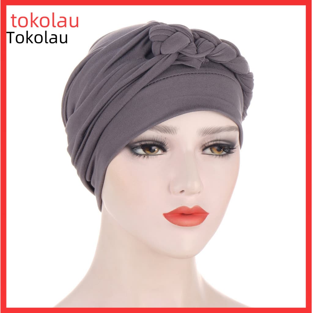 Lenço De Cabeça Cor Sólida Trança Cocar Sem Aba Pura Turbante Boné Acessórios De Festa