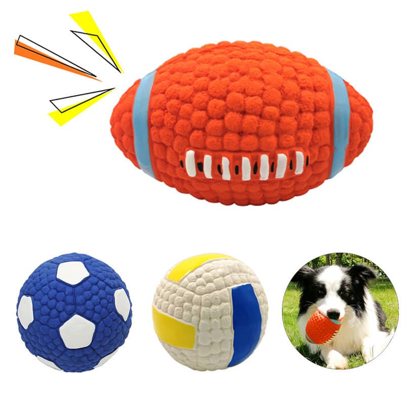 Bola de Brinquedo para Cães em Látex Durável, com Som, para Mastigar e Aliviar o Desconforto da Dentição, Estilo Futebol