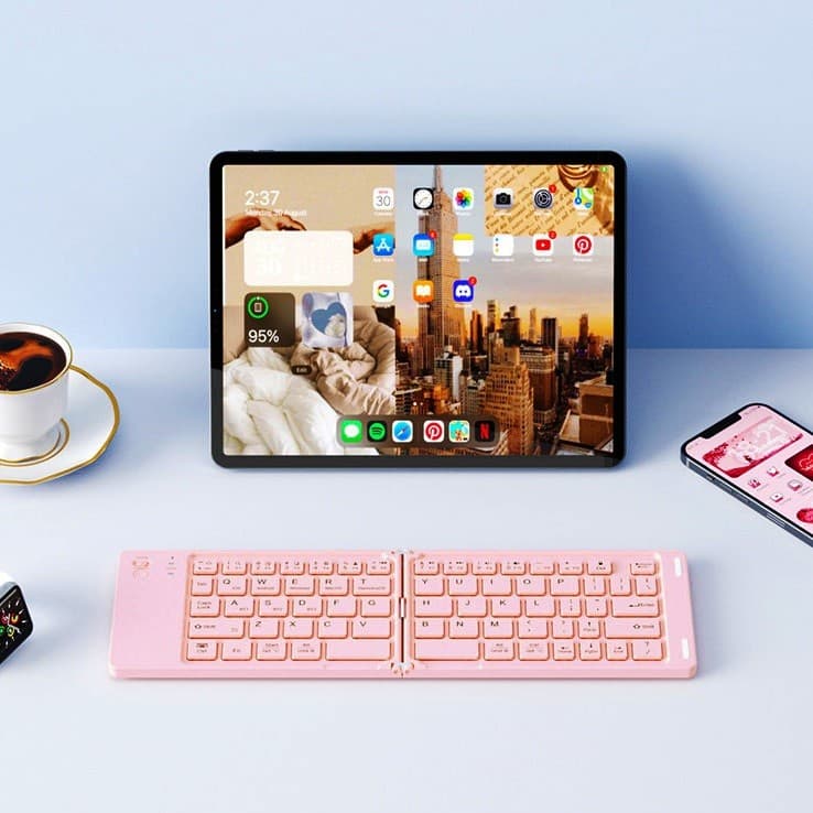 Teclado Sem Fio Bluetooth Portátil Dobrável Leve Ultrafino Para Tablet Celular PC