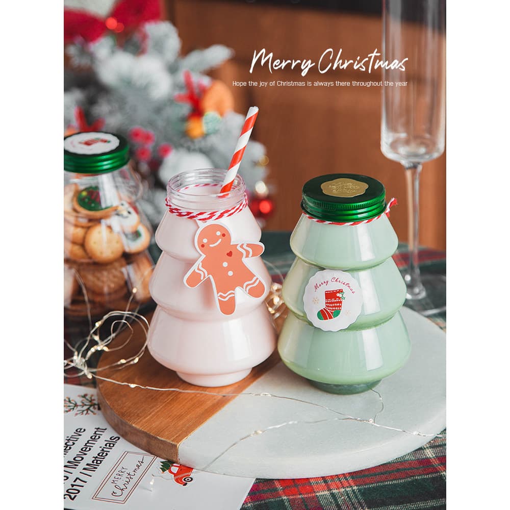 Copo de chá de leite de árvore de natal descartável com tampa suco comercial garrafa de bebida fria embalagem de copo de