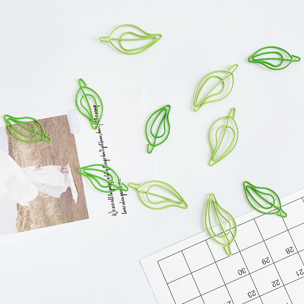 Clipe de papel de folha verde em forma de folha clipe de papel pequeno presente manual decoração clipe de papel bonito 1