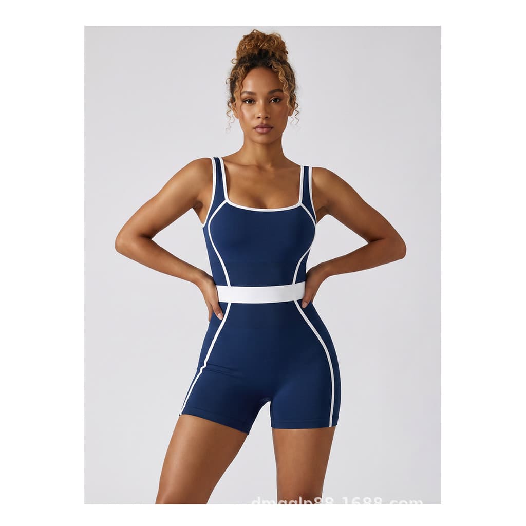 Terno De Ioga De Uma Peça Com Decote Em U De Cor Contrastante Feminina , Traje De Tênis slim fit De Alta Elasticidade ,