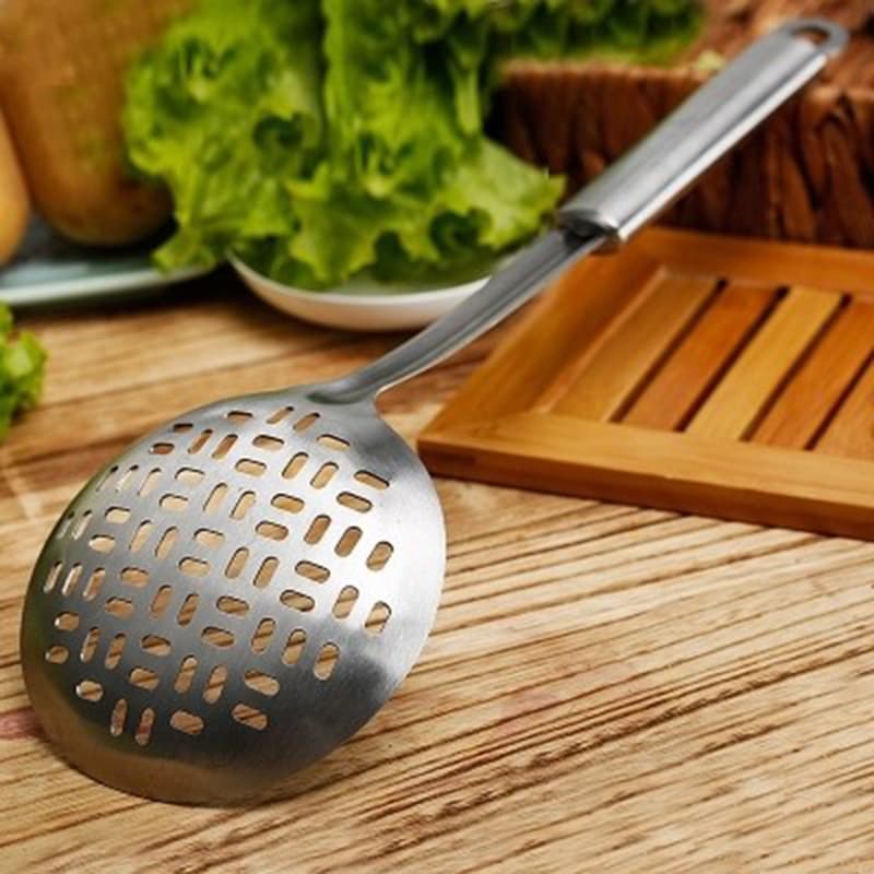 Pai de aço inoxidável multifuncional engrossado coador cozinha fritar coador bolinho panela quente colher sopa espátula