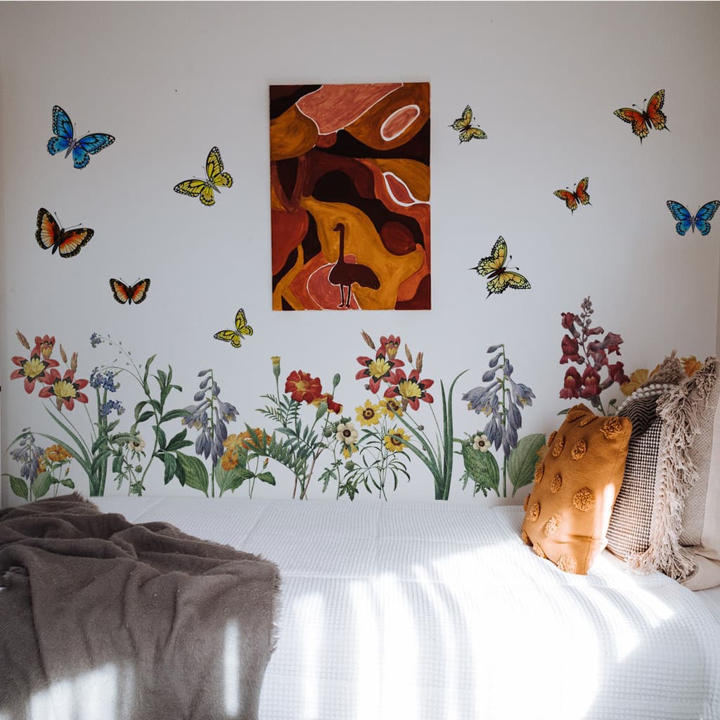 Adesivos de parede planta verde flor borboleta adesivos de parede sala de estar quarto das crianças decoração para casa