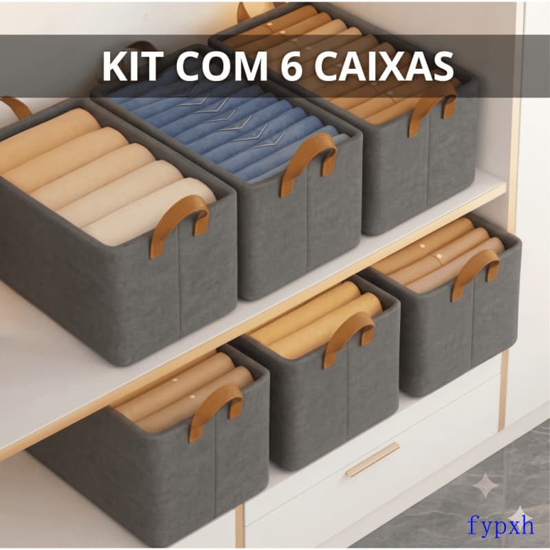Kit de 6 Caixas Organizadoras, Cesto Organizador para Roupas, Roupas Íntimas, Calças, Toalhas, Caixas Organizadoras Prát