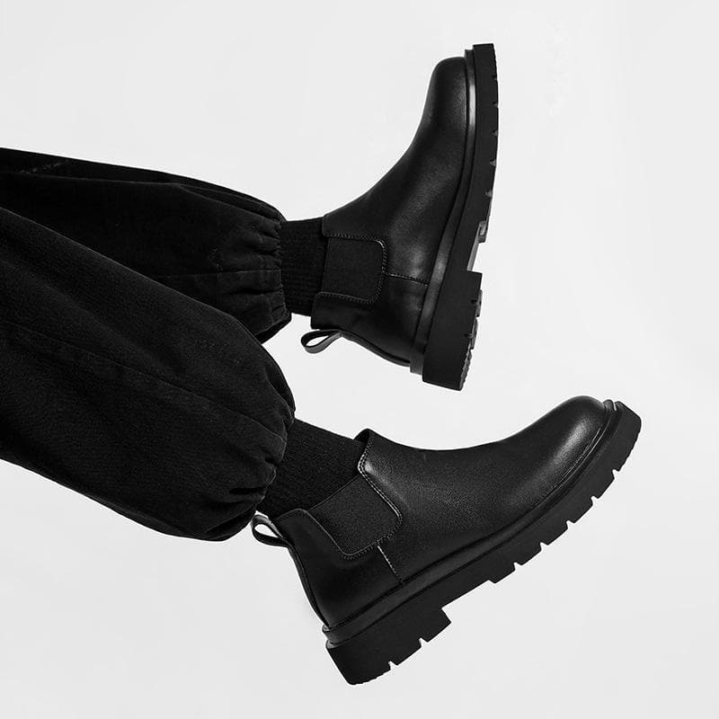 Chelsea botas masculinas estilo britânico Retro botas curtas All-Match Casual sola grossa aumentada dedo do pé redondo b