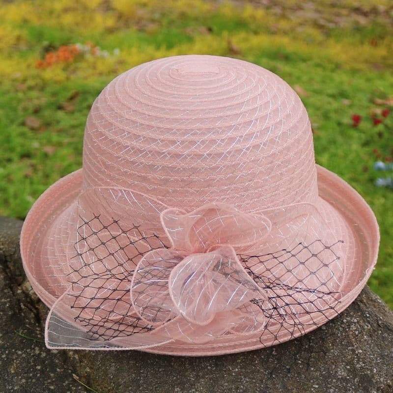 Chapéu superior feminino verão britânico Retro cúpula Curling Organza malha vaso de flores chapéu ao ar livre protetor s