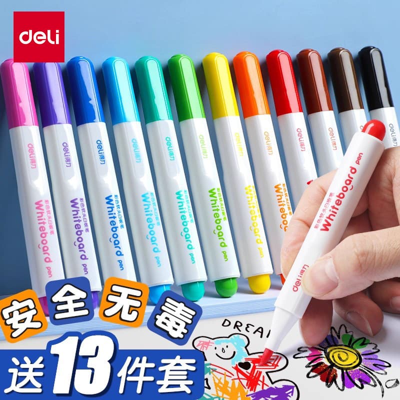Deli Caneta para quadro branco apagável para uso infantil, não tóxica, à base de água, apagável, quadro negro, caneta ma