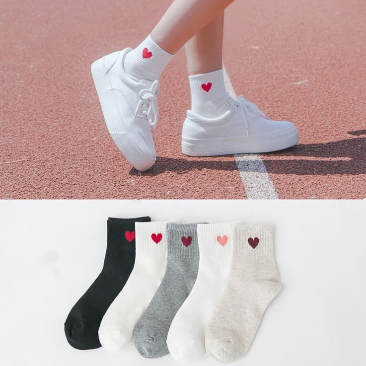 Outono inverno coreano feminino puro algodão Mid-Tube único All-Match Harajuku estudante amor meias esportivas branco