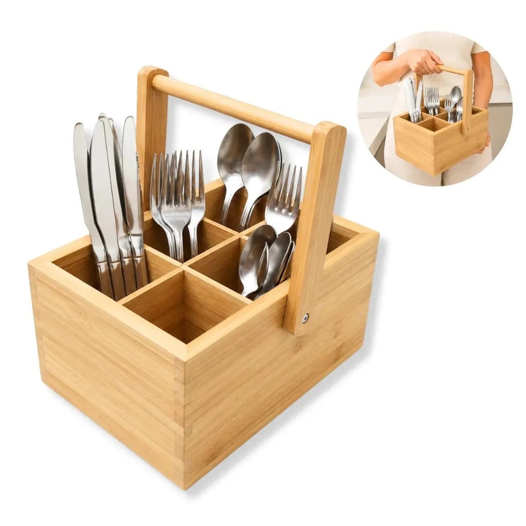 Porta Talher Organizador Vertical De Mesa Bambu Com Alça Casita Cesta Caixa Organizadora Multiuso