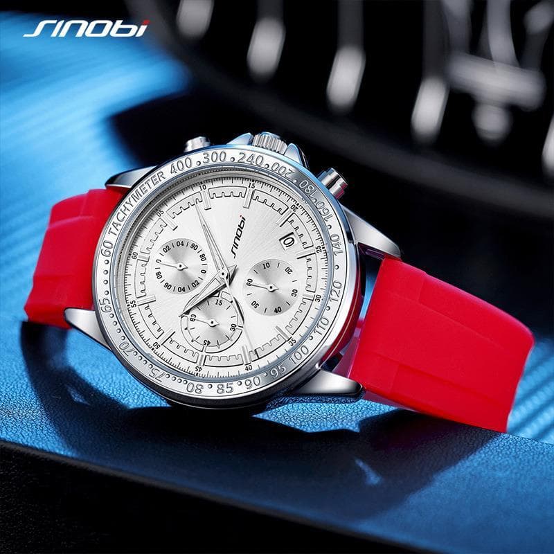 Relógio de quartzo masculino multifuncional seis mãos Hip-Hop esportes estilo namorado fita de Silicone calendário
