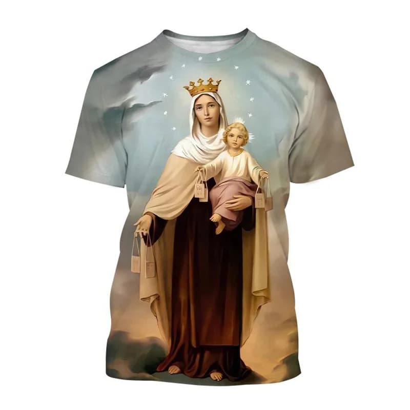 Venda Quente Virgem Maria 3D Impresso Camiseta Personalidade Cristianismo Mãe De Deus Criança Sagrada Camisetas Casuais