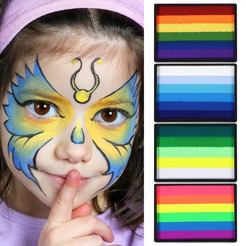 50g de tinta facial à base de água em 6 cores do arco-íris, lavável e combinável.