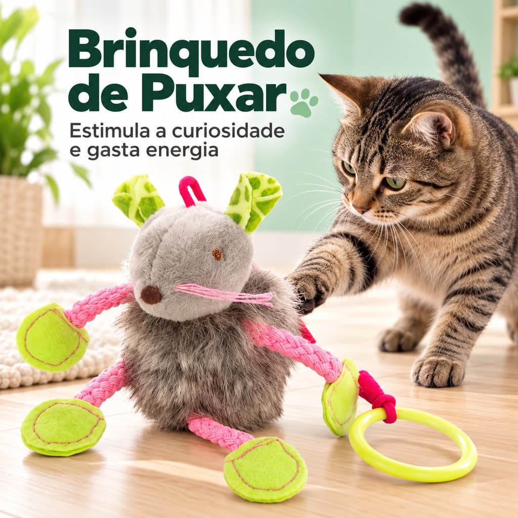 Brinquedo Para Gatos Com Cordao E Argola Pelucia Ratinho Joaninha Gasta Energia