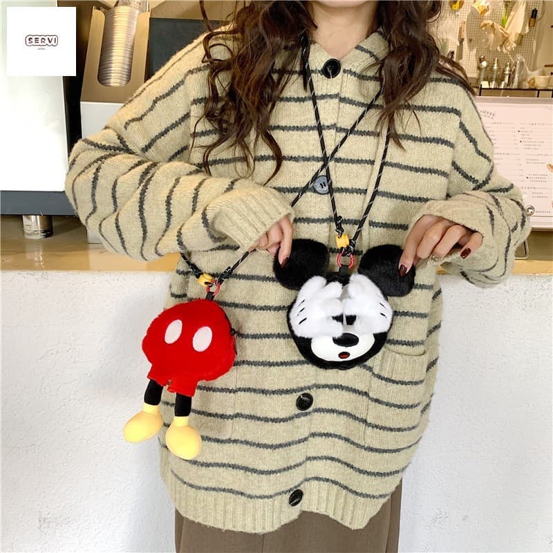 Bolsa De Moedas De Pelúcia Pendurada No Pescoço Do Mickey Mouse-Porta-Cartões De Armazenamento De Chaves Para Mulheres