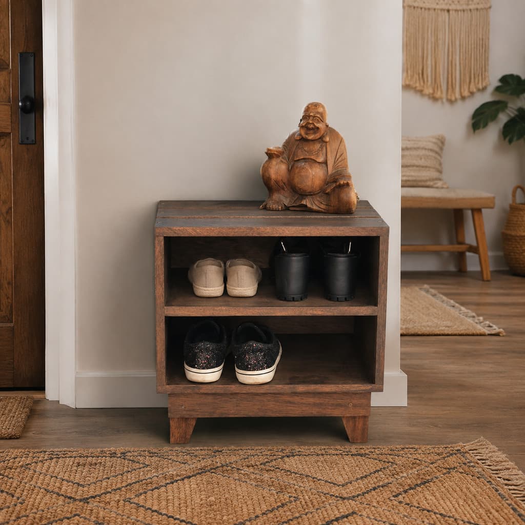 Sapateira Madeira Boho 40x40 4 Pares Organizador Hall Entrada
