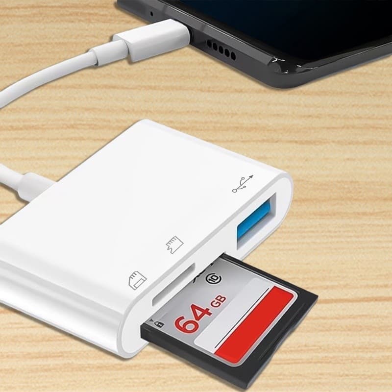 ‌ Leitor De Cartão SD TF 3Em1 Tipo C Com Cabo De Dados Carregador De 12 W Chip De Alta Velocidade À Prova D'água branco