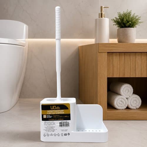 Kit suporte multiuso escova sanitária branca DELLO plástico nylon