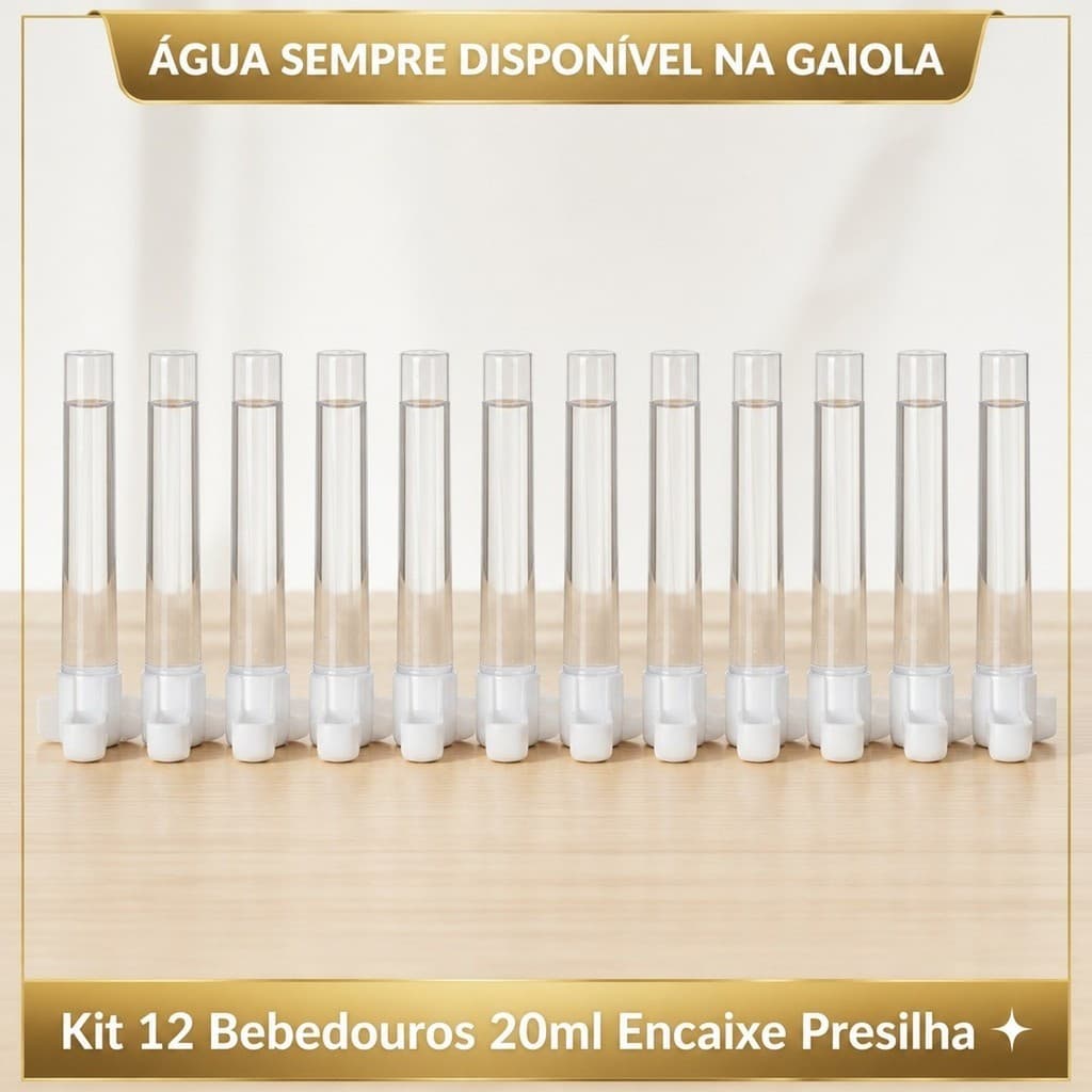 🐦Kit 12 Bebedouro Passaros Aves 20ml Jel Plast Canário Periquito Transparente Pendurável Gaiola🐦