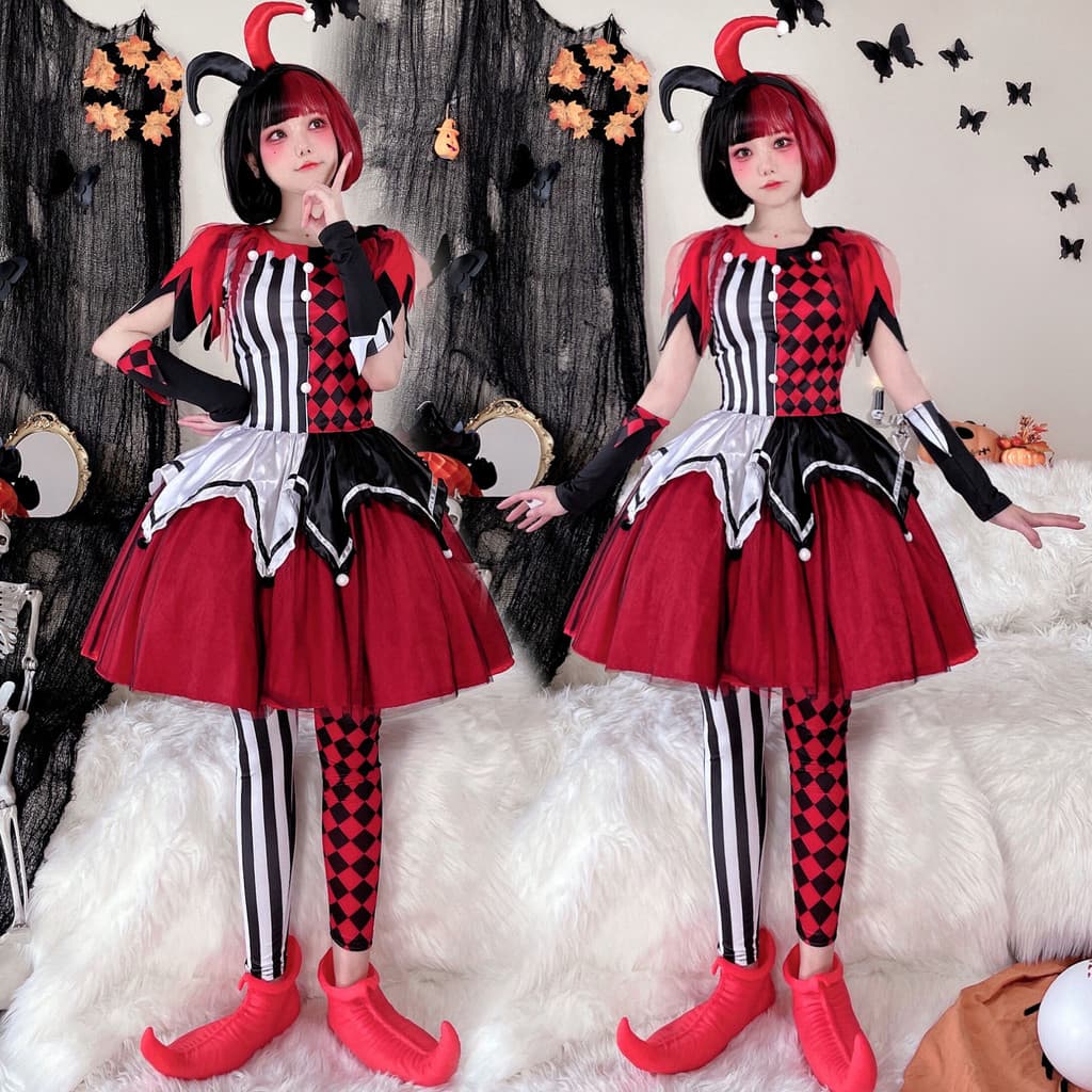 Traje de Halloween circo ressurreição palhaço cos traje adulto vestido Harley Quinn Cosplay traje