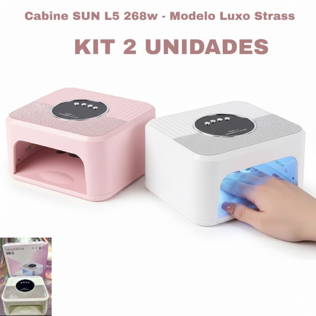 Kit 2 UNIDADES Cabine De Unha Profissional Sun L5 268W UV LED Bivolt Manicure Gel Acrigel Fibra