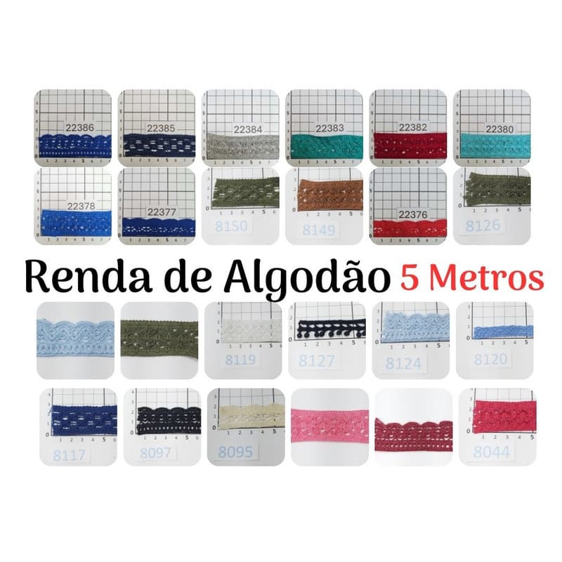 5m Renda Algodão 1cm, 1,5cm 2cm 2,2cm 2,5cm 2,7cm 2,8cm vermelho preto azul confecção vestido acabamentos RA2-5m