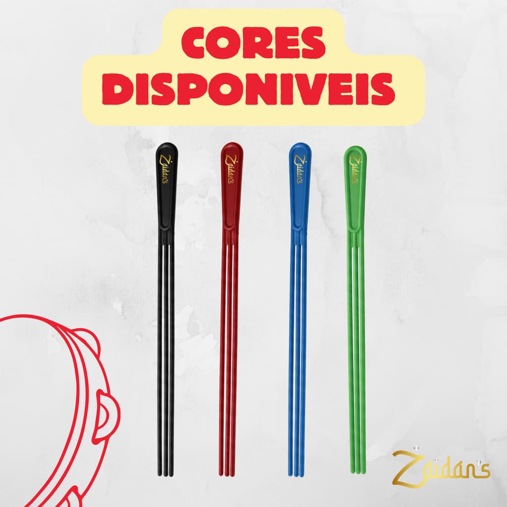 Baqueta Tripla Para Tamborim Profissional Com 3 Hastes Zaidan's Percussão Samba Resistente