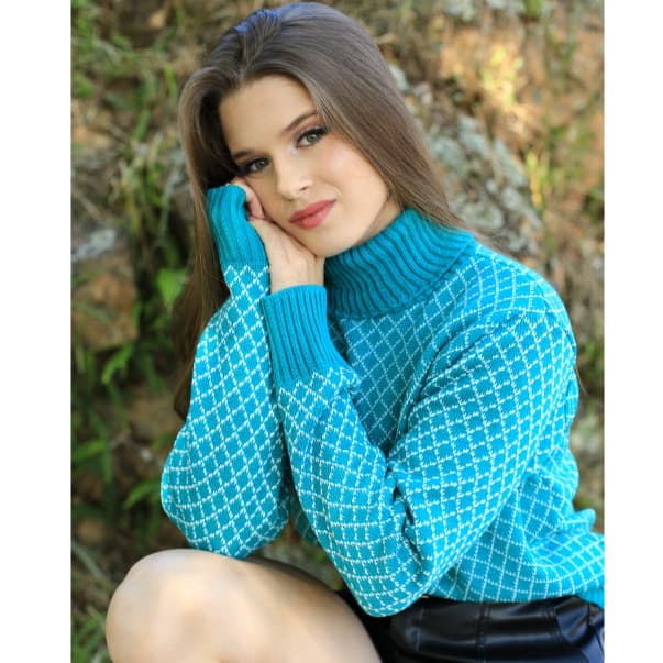 Blusa de frio feminina gola alta com estampa em xadrez