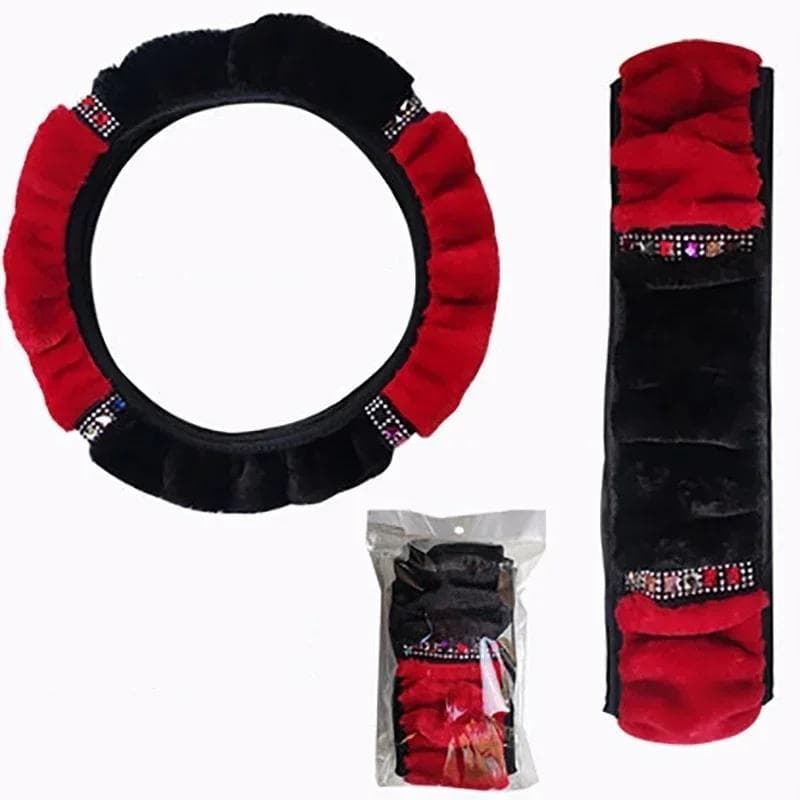 Capa Para Volante De Carro ,Decoração Quente , Super Grossa , Gola De Pelúcia , Macio , Preto