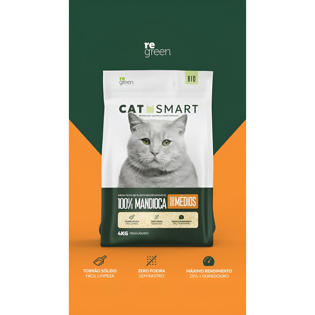 Granulado Higiênico Para gatos Cat Smart Grãos Médios De Mandioca 4kg