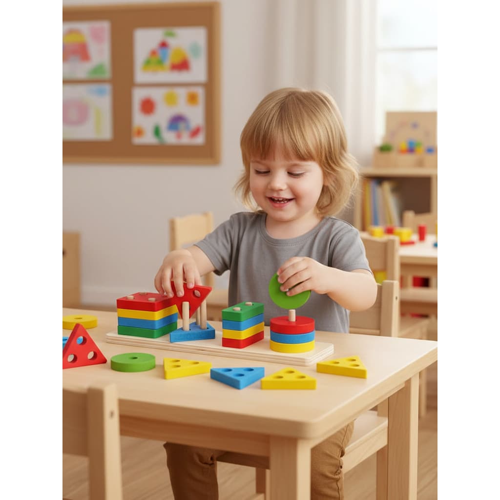 Encaixe Divertido 16 Pçs MDF Brinquedo Educativo Didático Infantil Pedagogia Colorido Cores Sortidas